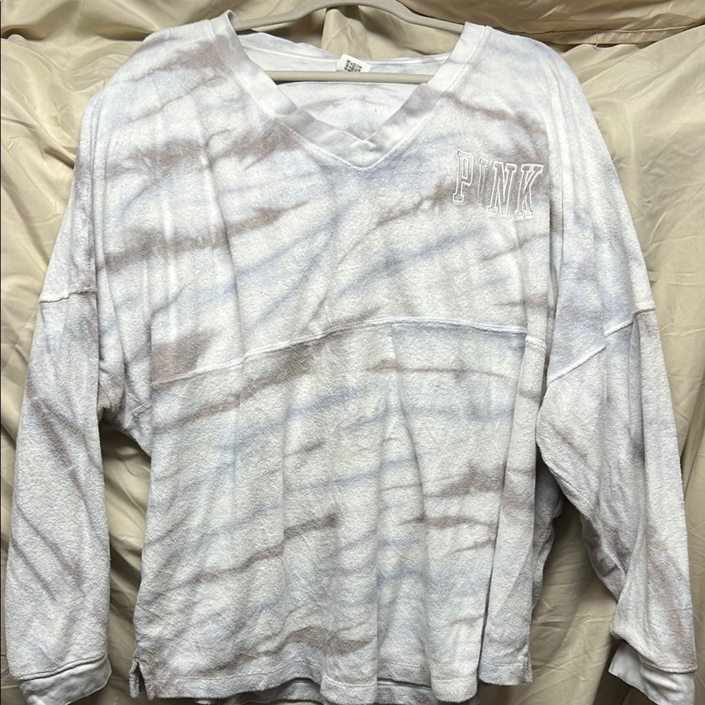 Pink Tie-Dye V-Neck Sweatshirt